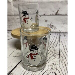 Pasabahce Vintage Christmas Snowmen Glasses Lowball Tumblers Bar Set of 2